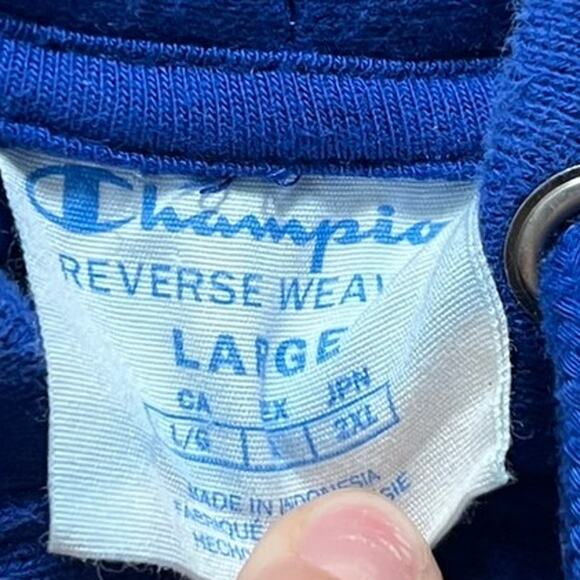 Champion Reverse Weave Royal Blue Maroon Hooded Sweatshirt Size Large - Picture 4 of 6